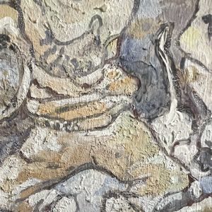 private collection , titel : morgenwandeling 2 , 50 x30 , fresco / cement , 750 euro