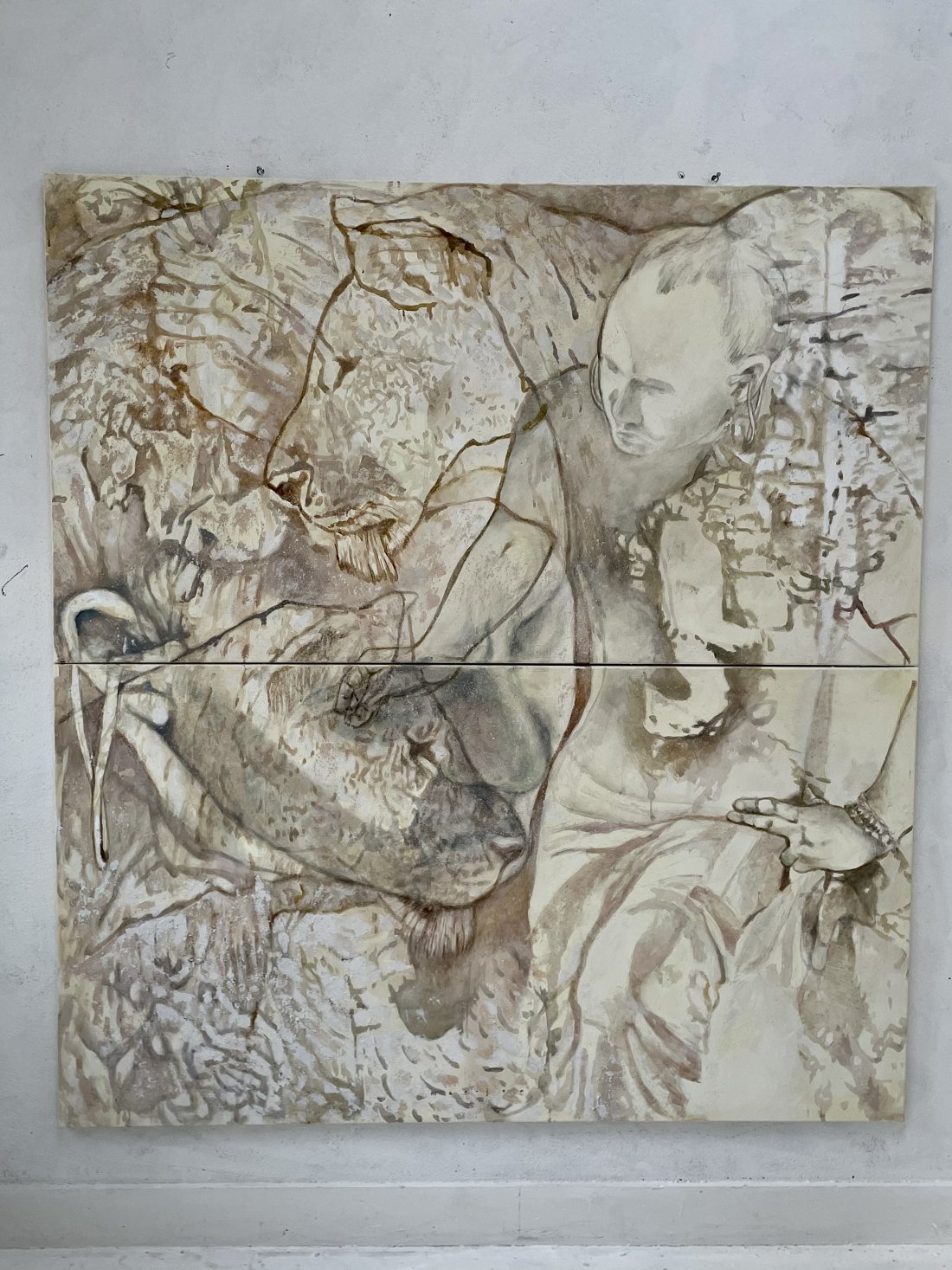 Queste 200x220 tempera stuc op doek